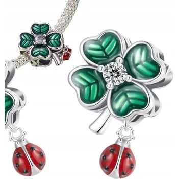 Přívěsek CHARMS Přívěsek Zelený Čtyřlístek Beruška pro Štěstí Stříbro s925