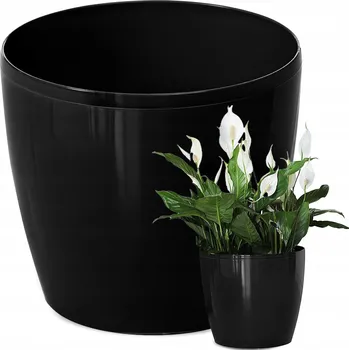 Květináč KVĚTINÁČ MISKA KVĚTINOVÝ TRUHLÍK OBAL KVĚTINY ČERNÝ LESK 25x22cm