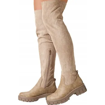 Dámské kozačky Royalfashion Dámské kozačky nad koleno s plochým podpatkem, velikost 37