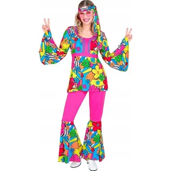 Karnevalový kostým KOSTÝM GROOVY RŮŽOVÉ KVĚTY 70. LÉTA HIPPIE XL