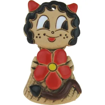 Vánoční dekorace Zvonek čert s červenou kytičkou 7,5 cm (Keramický zvonek čertík)