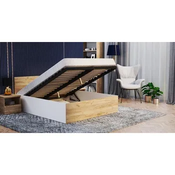 Postel Manželská postel PANAMA 160x200 se zvedacím dřevěným roštem BÍLÁ DUB