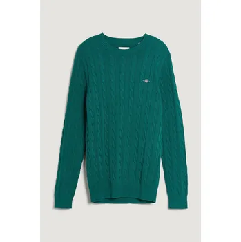 Pánské oblečení SVETR GANT COTTON CABLE C-NECK DEEP FOREST GREEN