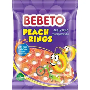 Bonbon Želé Bonbony kroužky s příchutí broskve Peach Rings 80g BEBETO