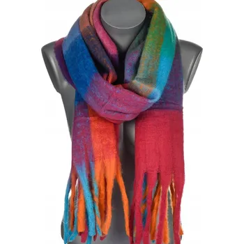 Šála Barevný podzimní velký dámský šál teplý kostkovaný s třásněmi szal-65