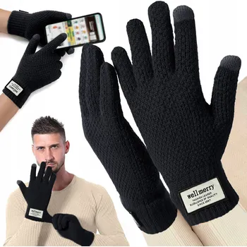 Rukavice Rękawiczki Męskie Zimowe Dotykové Zimní Rukavice pro Muže na Smartphony - Teplé Černé