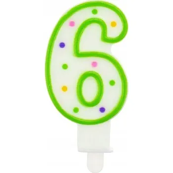 Dortová svíčka NAROZENINOVÁ SVÍČKA číslice 6 dekorace na dort bílá a zelená 7,5 cm GODAN