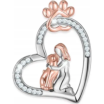 Přívěsek Stříbrný přívěsek na řetízek Srdce Žena s Psem Psí Tlapka STŘÍBRO 925