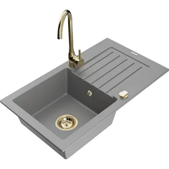 Kuchyňský dřez MEXEN/S - Pablo granitový dřez s odkapávačem včetně baterie Telma, šedá 6510-71-670200-50