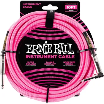 Audio kabel Ernie Ball 10' Braided Cable Neon Pink + prodloužená záruka 3 roky