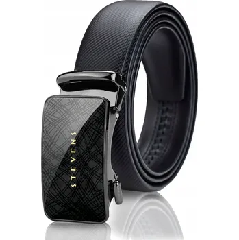 Opasek Kožený opasek Automatický Pánský Černý STEVENS Spona Kalhoty Oblek 135 cm