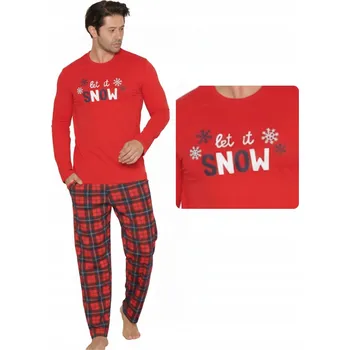 Pánské pyžamo Pánské pyžamo vánoční Let It Snow červená kostka dlouhé kalhoty XXL