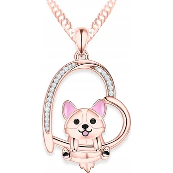 Náhrdelník Pozlacený náhrdelník se psem, srdce, psí srdíčko s krystalky, STŘÍBRO 925