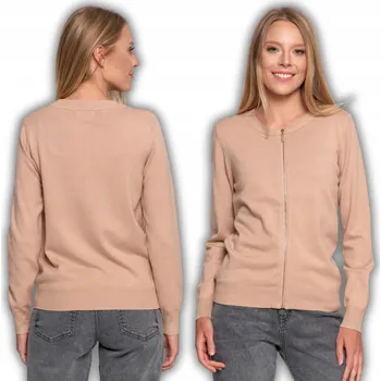 Dámský svetr DÁMSKÝ SVETR BOMBER ROZEPÍNACÍ KLASICKÝ NA ZIP BÉŽOVÁ L/XL