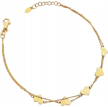 Náramek Zlatý náramek 585 řetízkový s plíšky srdíčka dvojitý řetízek