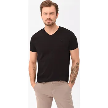 Pánské tričko Pánské tričko s výstřihem do V hladké černé VOLCANO T-SLIT L