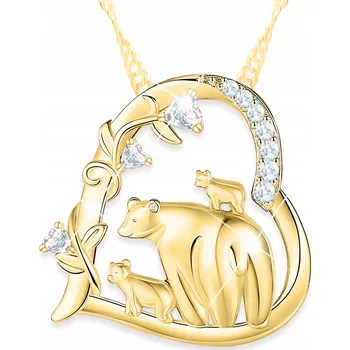 Náhrdelník Zlatý Náhrdelník s Medvídkem Srdce Medvěd s Zirkony STŘÍBRO 925