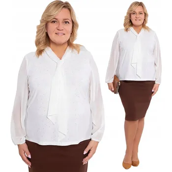 Dámská halenka Bílá halenka s dlouhým rukávem a vázáním s brokátovými detaily, velikost 58