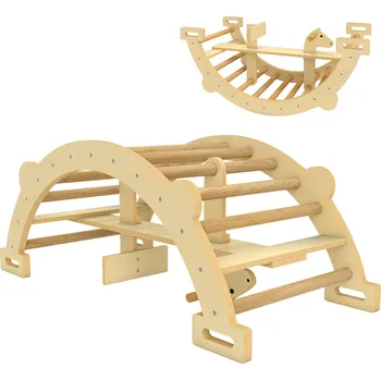 Dřevěná hračka Montessori prolézačka, dřevěný oblouk 2 v 1, pro děti 2-4 roky, 110x52x45 cm, přírodní dřevo