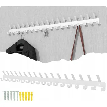 Věšák Nástěnný věšák bílý s 35 háčky, držák přišroubovatelný na oblečení, loft