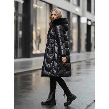 Dámská zimní bunda ELECIO dlouhá, prošívaná s kapucí Dstreet TY5178z Barva: Černá, Velikost: L