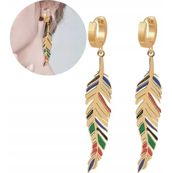 Náušnice Dámské NÁUŠNICE Z CHIRURGICKÉ OCELI 316L zlaté Pírko pozlacené 18K