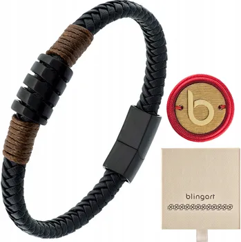 Náramek Pánský náramek , černý, hnědý, pletený, gravírování ocel BLINGART