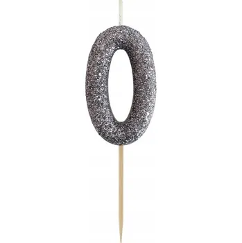 Dortová svíčka GLITROVÉ NAROZENINOVÉ SVÍČKY ČÍSLICE 0 stříbrná/černá GODAN svíčky