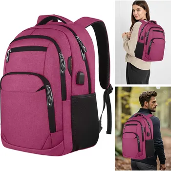 Městský batoh VODĚODOLNÝ BATOH DÁMSKÝ PÁNSKÝ ELEGANTNÍ NA NOTEBOOK 15,6" S USB RŮŽOVÝ