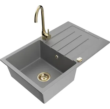 MEXEN/S - Bruno granitový dřez s odkapávačem včetně baterie Telma, šedá 6513-71-670200-50