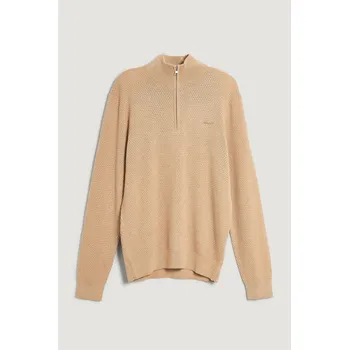 Pánský svetr SVETR GANT TEXTURED COTTON MERINO HALF ZIP KHAKI MEL