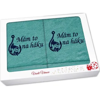 Ručník Vánoční sada ručník + osuška pro rybáře Mám to na háku petrolej