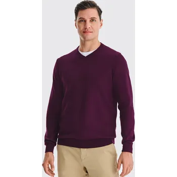 Pánský svetr Pánský bavlněný svetr s výstřihem do V tmavě fialové barvy Pako Lorente , vel L