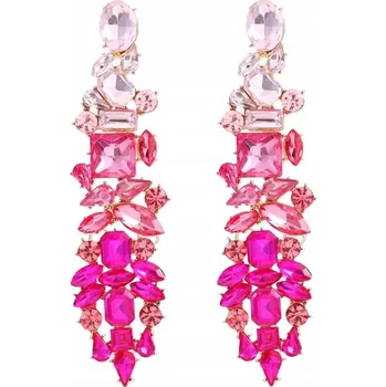 Náušnice Dlouhé zlaté náušnice s visícími zirkony, rampouchy, fuchsiová růže, večerní ombre