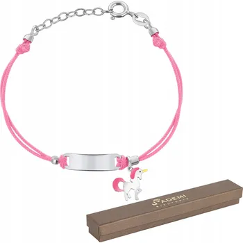 Náramek Náramek 925 Jednorožec s destičkou a GRAVÍROVÁNÍ na šňůrce