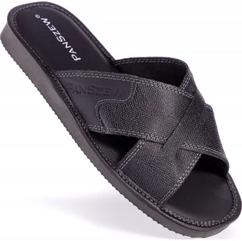 Pánské pantofle Pánské kožené Papuče , černé letní Bačkory s otevřenou špičkou 36-41 PanSzew