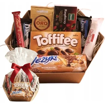 Dárkový potravinový koš BOX NA VÁNOCE DÁRKOVÝ KOŠ SE SLADKOSTMI KÁVA