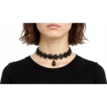 Náhrdelník Černý Choker Náhrdelník Krajkový Choker s Přívěskem