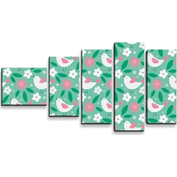 Obraz Sablio Obraz - 5-dílný Květiny a ptáčci - 100x60 cm