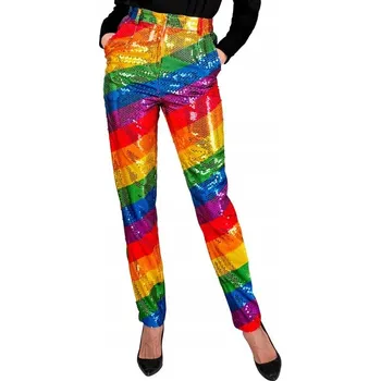 Dámské kalhoty Dámské flitrované kalhoty duhové vícebarevné S