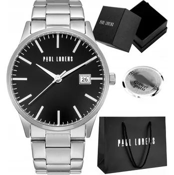 Hodinky Klasické pánské hodinky Paul Lorens PABLO ocelové s datumovkou + GRAVÍROVÁNÍ