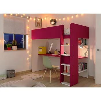 Dětská postel Patrová postel se stolem fuchsia - limitovaná edice