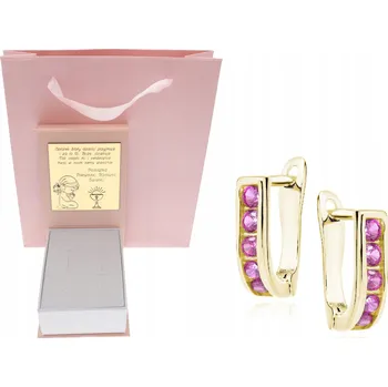 Náušnice Zlaté dětské náušnice s rubínovou zirkon SVATÉ PŘIJÍMÁNÍ KŘEST GRAVÍROVÁNÍ STŘÍBRO