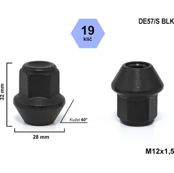Auto-moto Kolová matice M12x1,5 kužel uzavřená, klíč 19, výška 32 mm, DF02F-BLACK, DE57/S BLK