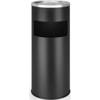 Odpadkový koš Odolný venkovní odpadkový koš s popelníkem černý válcový pozink + komaxit, 17 L
