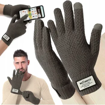 Rukavice Rękawiczki Męskie Zimní Dotykové Pro Smartphony Teplé Šedé Rukavice