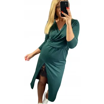 Dámské šaty V588 NOVÁ KOLEKCE MAXI ŠATY S KRAJKOU ZELENÉ vel. 54 (7XL)