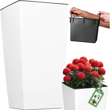 Květináč KVĚTINÁČ ZAHRADNÍ BÍLÝ MATNÝ KVĚTINÁČ NA BALKON VYSOKÝ 45 CM + VNITŘNÍ VLOŽKA