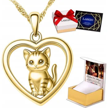 Náhrdelník Zlatý náhrdelník 925 Srdce s kočkou Srdíčko Kočka Kotě Kočka Srdce STŘÍBRO 925