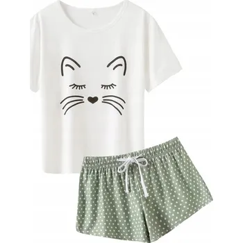 Dámské pyžamo Dámské dvoudílné pyžamo Zelené s potiskem Pandy tričko a Kraťasy 42